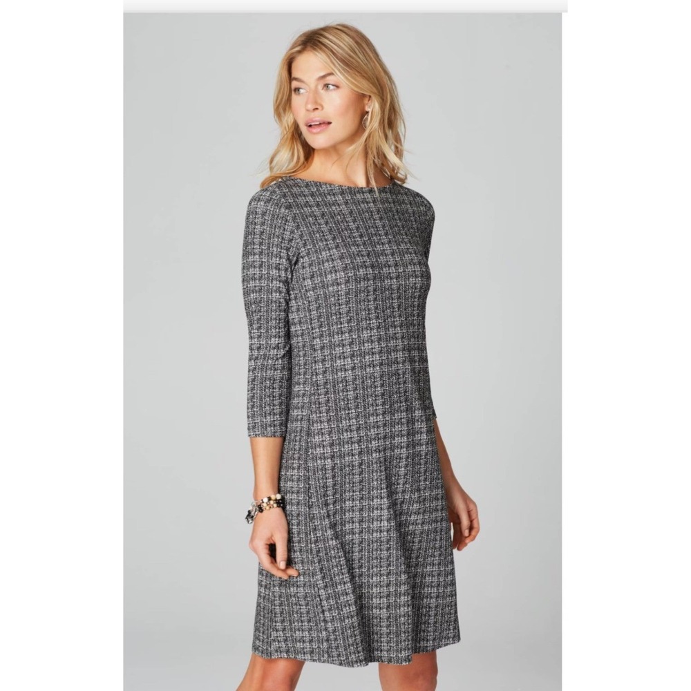 J. Jill Wearever A-Line Dress Black White Tweed Knit Womens Size Medium